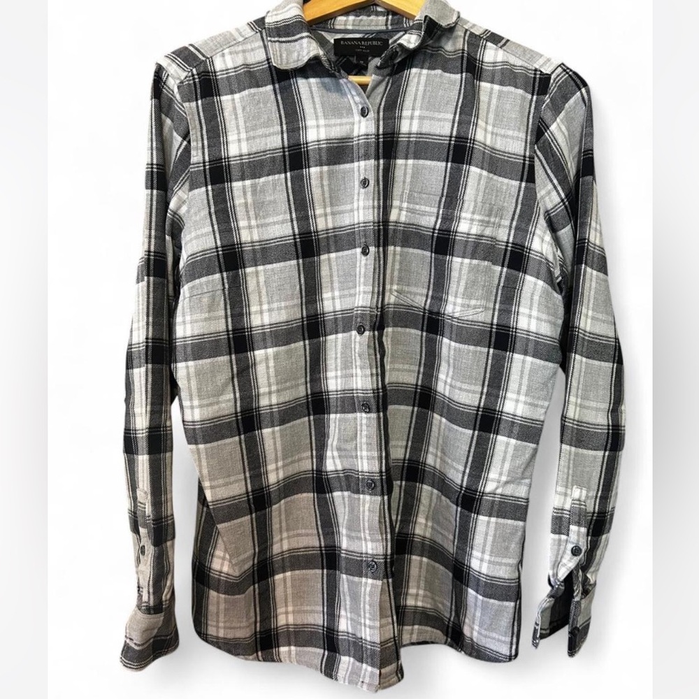 Banana Republic Black and White Plaid Men's Shirt